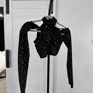 Current Mood Black velvet and rhinestones crop top